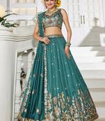 Teal Chiffon Sequinse embroidery Lehenga choli with Dupatta