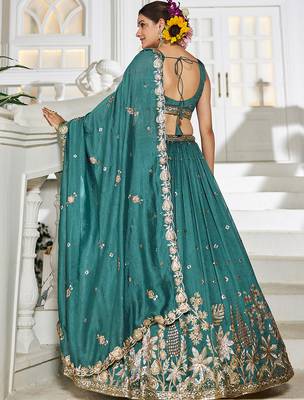 Teal Chiffon Sequinse embroidery Lehenga choli with Dupatta 2