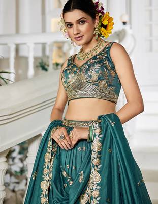 Teal Chiffon Sequinse embroidery Lehenga choli with Dupatta 5