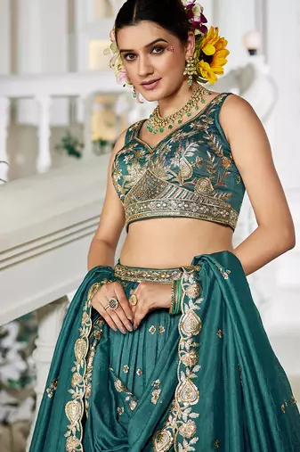 Teal Chiffon Sequinse embroidery Lehenga choli with Dupatta