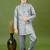 Boys satin zigzag sequined embroidered sherwani set- grey