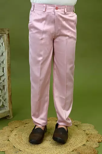 Boys satin zigzag sequined embroidered sherwani set- onion pink