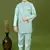 Boys satin zigzag sequined embroidered sherwani set- sky blue