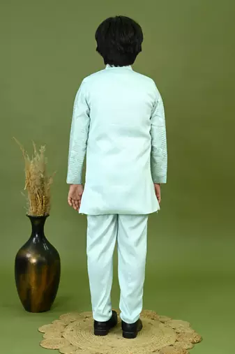 Boys satin zigzag sequined embroidered sherwani set- sky blue