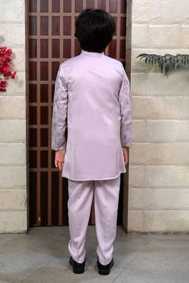 Boys satin sequined floral embroidered sherwani set- lilac 2