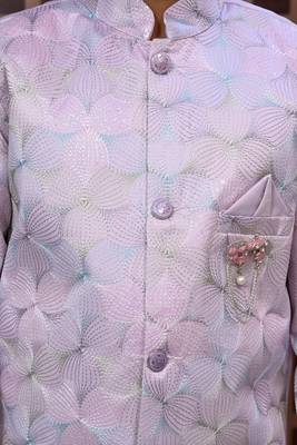 Boys satin sequined floral embroidered sherwani set- lilac 4