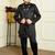 Boys satin geometric sequined embroidered sherwani set- black