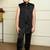 Boys satin geometric sequined embroidered sherwani set- black