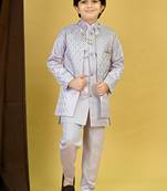 Boys satin geometric sequined embroidered sherwani set- lavender