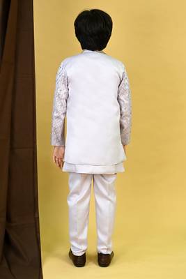 Boys satin geometric sequined embroidered sherwani set- lavender 2