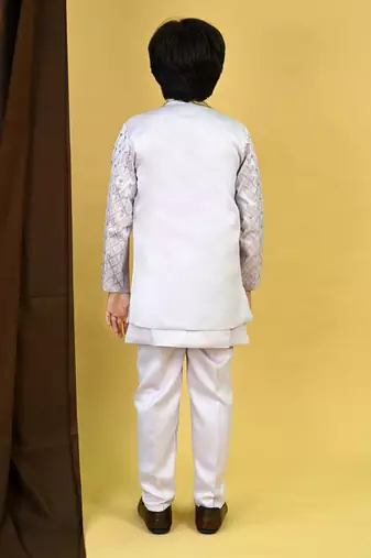 Boys satin geometric sequined embroidered sherwani set- lavender