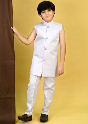 Boys satin geometric sequined embroidered sherwani set- lavender 5