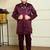 Boys satin geometric sequined embroidered sherwani set- wine