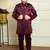 Boys satin geometric sequined embroidered sherwani set- wine