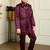 Boys satin geometric sequined embroidered sherwani set- wine