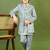 Boys satin chevron sequined embroidered sherwani set- grey