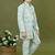 Boys satin chevron sequined embroidered sherwani set- light blue