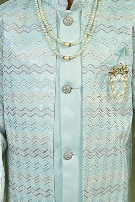 Boys satin chevron sequined embroidered sherwani set- light blue 4