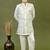 Boys satin chevron sequined embroidered sherwani set- off white