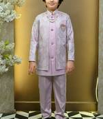 Boys satin geometric sequined mosaic design sherwani set- lilac