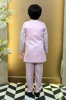 Boys satin geometric sequined mosaic design sherwani set- lilac 2