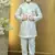 Boys satin geometric sequined mosaic design sherwani set- white