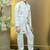 Boys satin geometric sequined mosaic design sherwani set- white