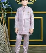 Boys satin chevron sequined embroidered sherwani set- lilac