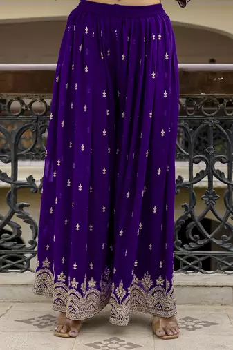 Trendmalls Georgette Embroidery Pleated Kurta Sharara with Dupatta Salwar Suit Set