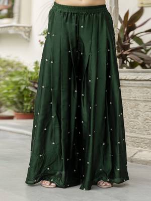 Dark Green Satin Embroidery Skirt Kurta with Dupatta Set 7