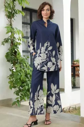 Royal Blue Floral Printed Co-Ord Set
