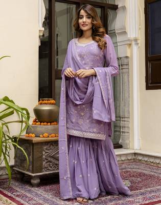 Art Silk Embroidery Kurta Sharara Set with Dupatta 1