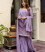 Trendmalls Trendmalls Art Silk Embroidery Kurta Sharara Set with Dupatta
