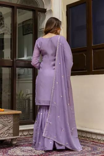 Trendmalls Trendmalls Art Silk Embroidery Kurta Sharara Set with Dupatta