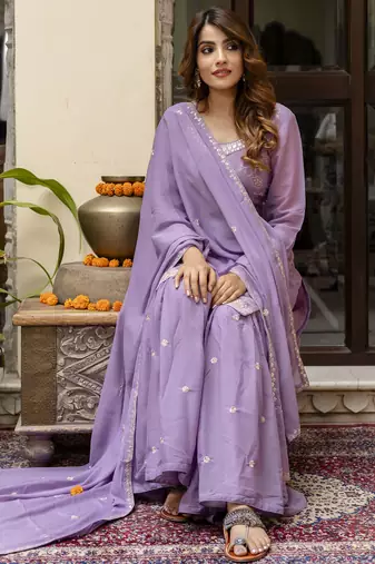 Trendmalls Trendmalls Art Silk Embroidery Kurta Sharara Set with Dupatta