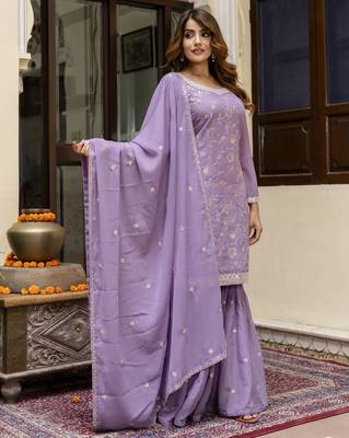 Art Silk Embroidery Kurta Sharara Set with Dupatta 5