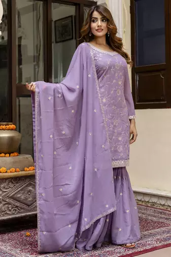 Trendmalls Trendmalls Art Silk Embroidery Kurta Sharara Set with Dupatta