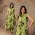 Green Striped Floral Sleeveless Cotton Kurta Set
