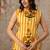 Yellow Striped Floral Sleeveless Cotton Kurta Set