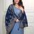 BLUE HANDWORK BEADS NECK Kurti Pant Dupatta Set