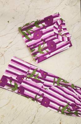 Magenta Striped Floral Sleeveless Cotton Kurta Set 4