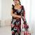 black rich georgette silk with flowers printed beautiful tone colour mirror work boarder saree