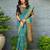 Rama paithani silk blend saree with intricate hand woven and unstitched blouse