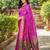 Pink paithani silk blend saree with intricate hand woven and unstitched blouse