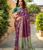 Purlpe paithani silk blend saree with intricate hand woven and unstitched blouse