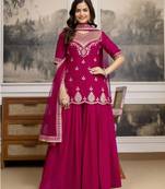 Pink New Georgette Embroidery Kurta Sharara Set with Dupatta