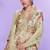 Beige hand work embroidered, mirror work & printed chinnon straight palazzo suit -  free size stitching (size upto 42")