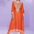Orange embroidered,mirror,& sequins, printed silk a-line high low kurti pant suit -  free size stitching (size upto 42")