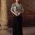 Black embroidery, mirror, stone & sequins work chinnon silk blouse palazzo suit -  free size stitching (size upto 42")