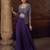 Purple embroidery, mirror, stone & sequins work chinnon silk blouse palazzo suit -  free size stitching (size upto 42")